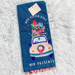 PLACE & TIME • Blue + Pink Pom Pom You Better Have My Presents Towel